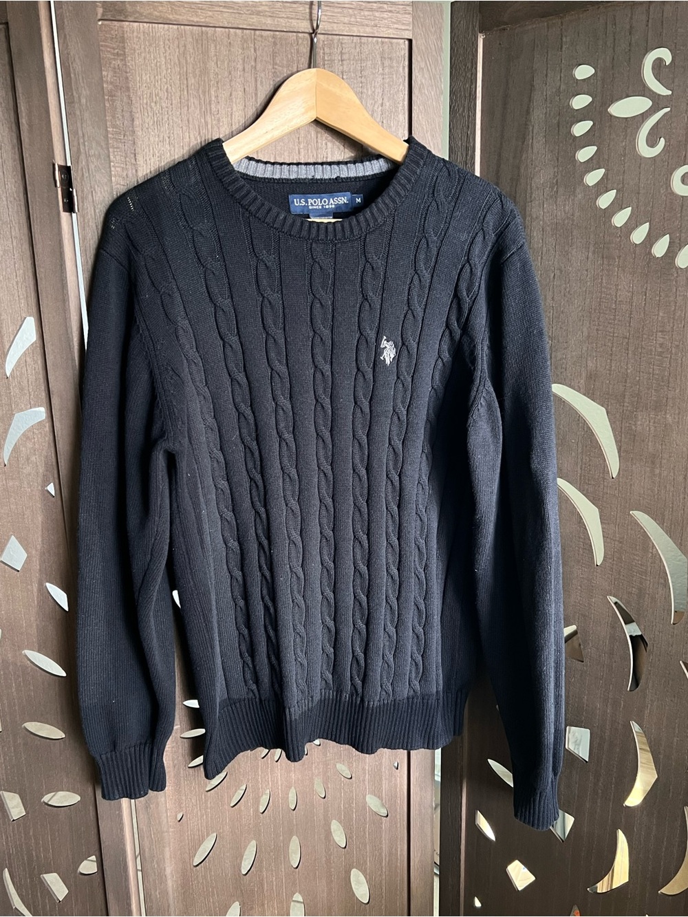 U.S. Polo Assn. Men’s Black Cable Crewneck Sweater